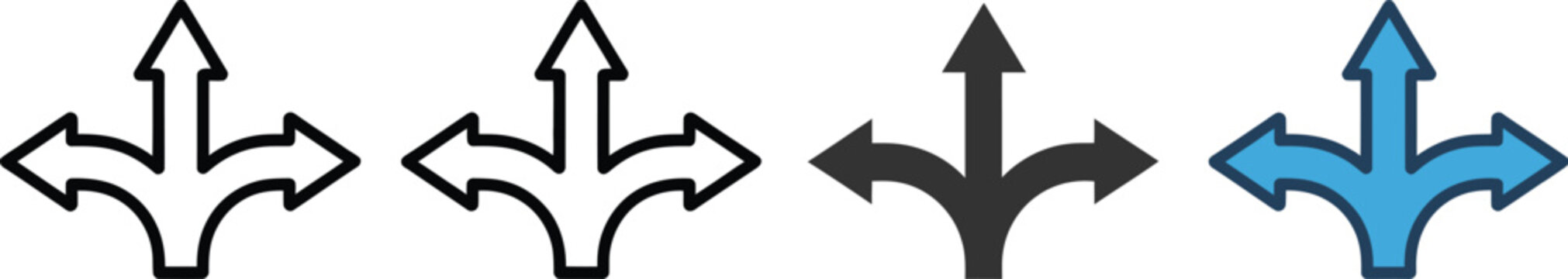 Direction arrow icon featuring multiple paths for choice, decision making, strategy, planning, navigation, and editable vector illustration.
