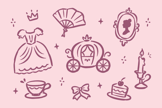 Princess Fairytale Doodle Set Vector Illustration