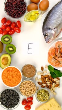 Foods that contain vitamin E. Selective focus.
