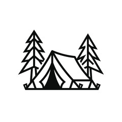 Obraz premium Symmetrical tent and trees nature logo.