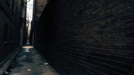 Naklejka premium Dark gritty city alleyway with blank brick wall