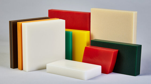 Colorful fused plastic board samples, sustainable recycled material for design and corporate concepts
