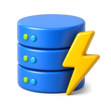 icon depicting a database with a lightning bolt beside it, symbolizing high-speed data processing, performance, and optimization