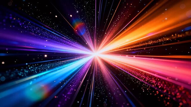 Colorful light beams in space