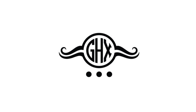 Classic round monogram logo design with letters G H X featuring elegant decorative side flourishes and three dots.