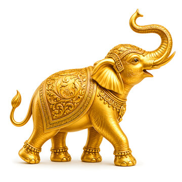 Indian Hindu Religion festival of Lakshmi Puja and Diwali worship with Goddess golden statue of devi Lakshmi or Gajalakshmi for wealth and prosperi