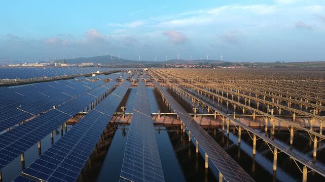 Salt-light Complementary Photovoltaic Power Station on Tidal Flat, Renewable Energy Aerial View