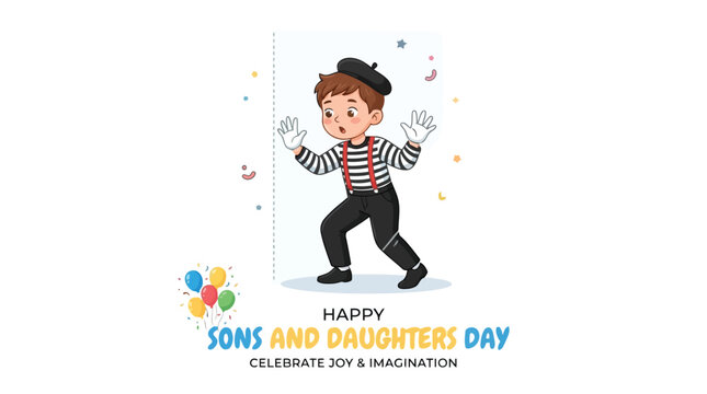 Young boy dressed as a mime performing in front of an audience for a creative holiday celebration event