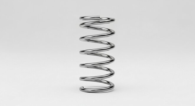 A shiny metal compression spring isolated against a subtle gradient background, representing mechanical engineering and industrial components.