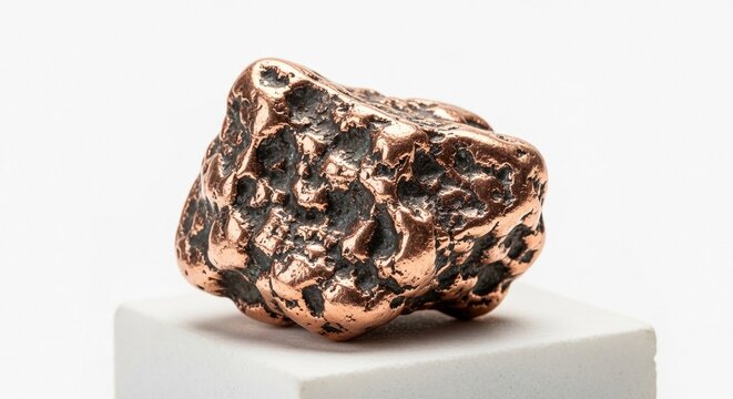 Close up of a raw copper nugget with a rough textured surface