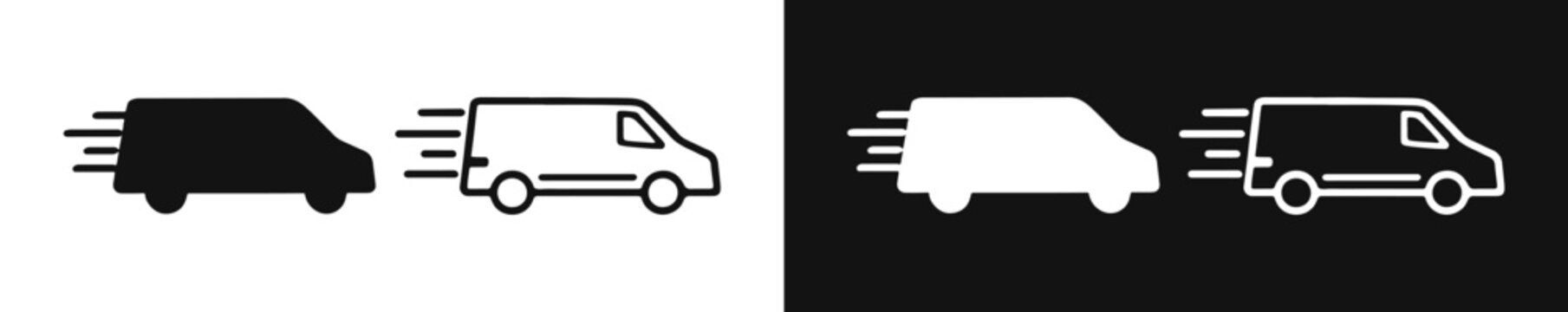 Fast moving delivery van icon set, shipping and logistics concept