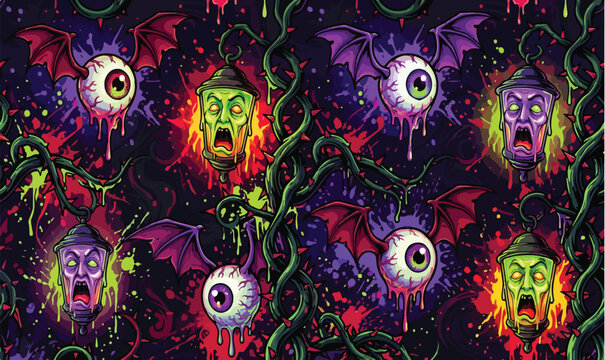Spooky Halloween Horror Seamless Pattern Background Vector Design