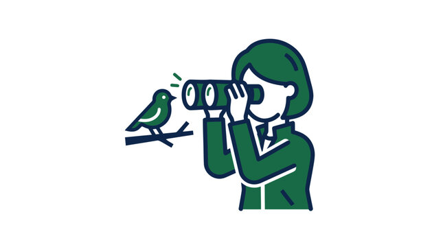 Woman Looking Through Binoculars With Bird.