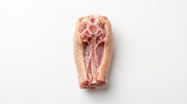 Fresh raw chicken neck, a versatile culinary ingredient for rich homemade broths, savory stocks, and nutritious pet food, isolated on a pristine white studio background