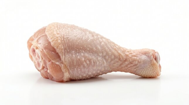 Fresh raw chicken leg isolated on a white background, studio shot of poultry meat