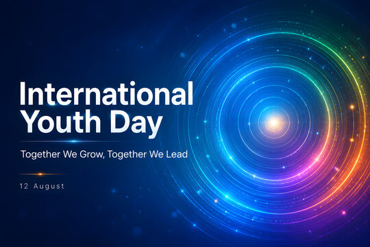 Happy International Youth Day 2026 Modern Abstract Typography Poster with Vibrant Blue Gradient Vector Design