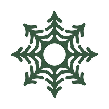 Modern Snowflake Forest Logo with Pine Trees for Winter Holiday Nature Outdoor Adventure and Seasonal Branding