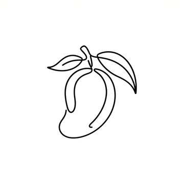 Continuous line drawing of a mango fruit with leaves simple line art vector illustration isolated on white background