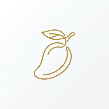 Minimalist gold line art mango fruit logo for organic food branding and healthy lifestyle icons