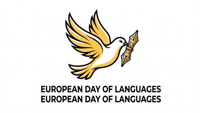 European day of languages logo with dove holding scroll