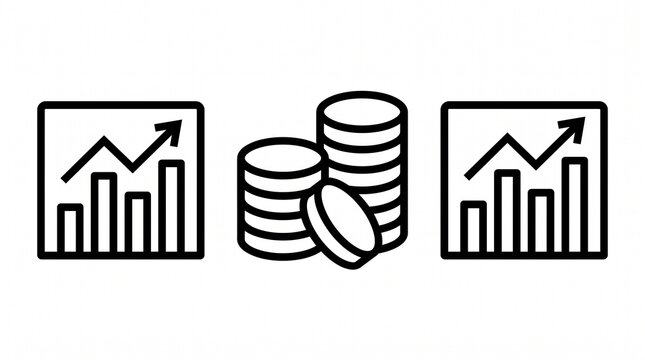 Growing investment with coins and charts icon
