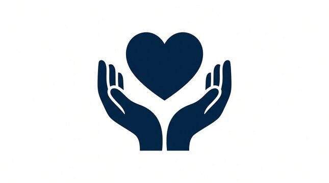 Hands holding a heart icon symbol