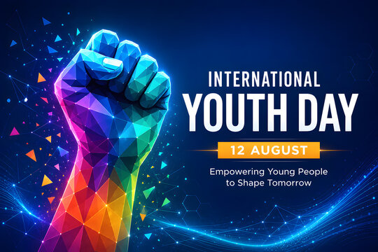 Happy International Youth Day 2026 Modern Abstract Typography Poster with Vibrant Blue Gradient Vector Design