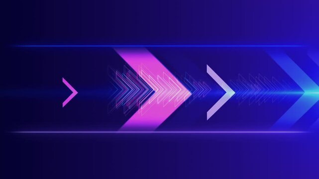 Magenta blue direction arrow visual layered chevron shapes, neon light trail, and clean dark 19 space. for title transitions, social promos, opener clips, UI motion, graphic templates.