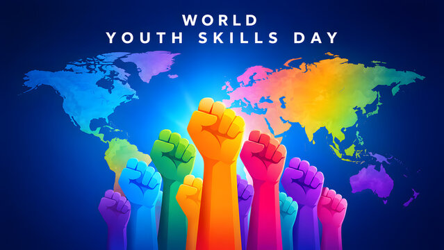 Happy International Youth Day 2026 Modern Abstract Typography Poster with Vibrant Blue Gradient Vector Design