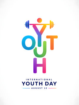 Happy International Youth Day 2026 Modern Abstract Typography Poster with Vibrant Blue Gradient Vector Design