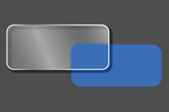 Modern digital interface design concept featuring overlapping glossy silver and vivid blue rounded rectangular shapes on a dark grey background