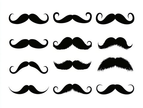 Set of various mustache icons isolated on white background