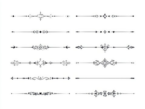 Collection of decorative text dividers and ornaments, vintage style flourishes and borders for page decoration, vector illustration isolated on white background