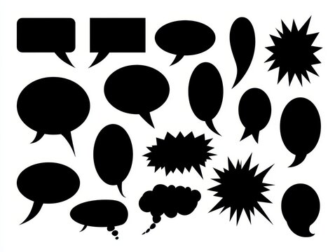 Collection of various speech bubbles and comic thought clouds, blank dialogue boxes for text, chat balloons isolated on white background