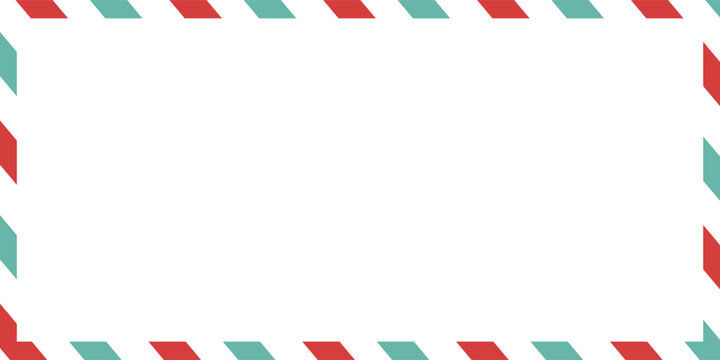 Blank airmail envelope frame, border with green and red striped line in christmas theme with 6x4 scale ratio for decoration, cutout, isolated.