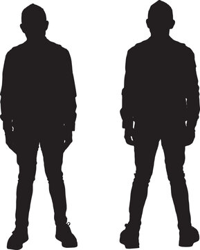  silhouette of Front and back view of a group of same man standing