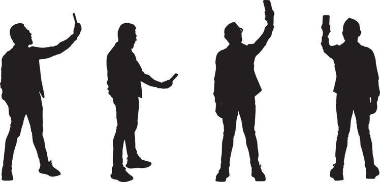 vector, A group of silhouettes of the same man standing and taking a selfie.