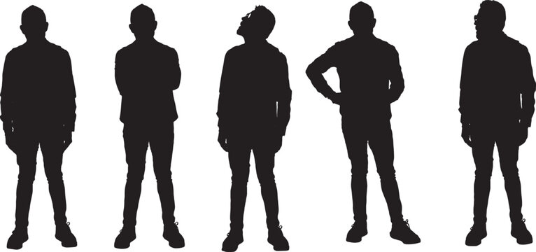 vector, silhouette of Front view of a group of same man standing
