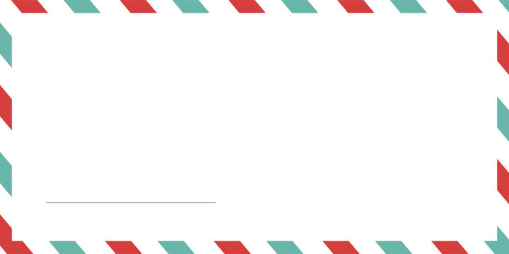 Blank airmail envelope frame, border with green and red striped line in christmas theme with 6x4 scale ratio for decoration, cutout, isolated.