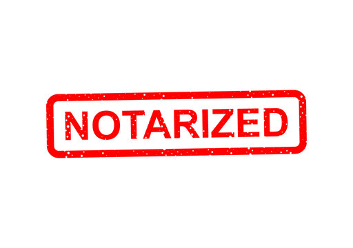 Red notary stamp with notarized text illustration