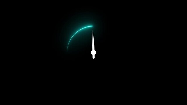 Glowing Speedometer Gauge Animation on Black Background, Performance Meter Dashboard Motion Graphics 4K