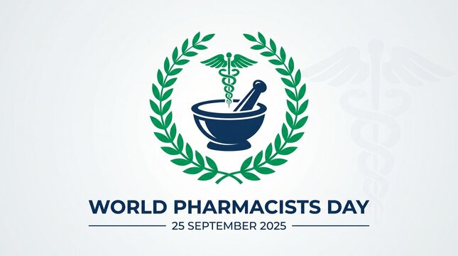 World pharmacists day logo with mortar and caduceus