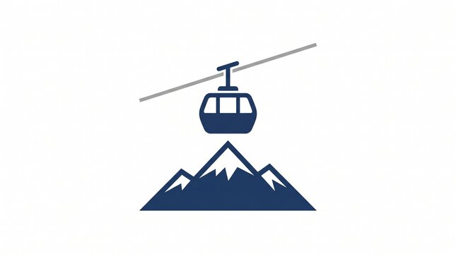 Blue cable car over mountain silhouette