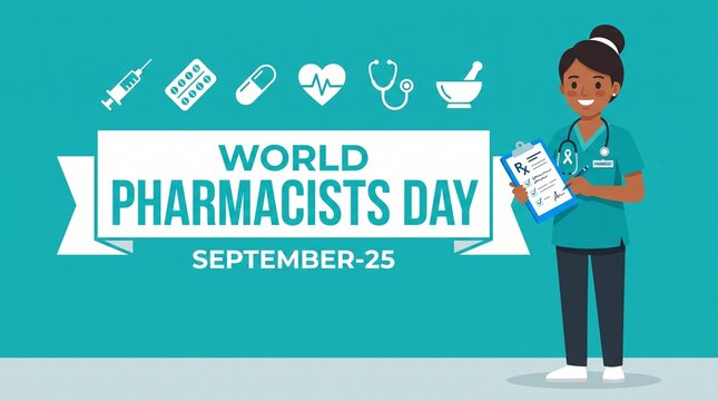 Smiling pharmacist holding prescription on world pharmacists day