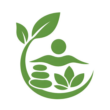 Minimalist spa and wellness logo icon with zen stones and leaves