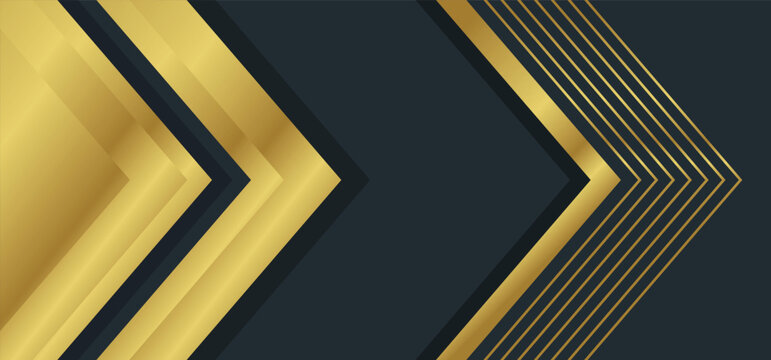 Luxury gold geometric background. Elegant metallic arrow design. Modern premium abstract wallpaper. Black golden business banner vector