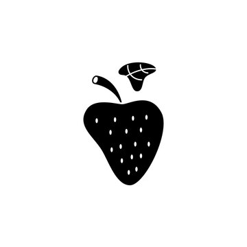 This is a minimalist vector illustration of a Strawberry icon, featuring a simple, clean, and solid glyph style. The icon can be used as a symbol, sign, or logo.