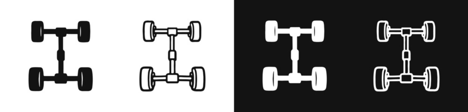 Car chassis or drivetrain icon set, automotive vehicle frame parts