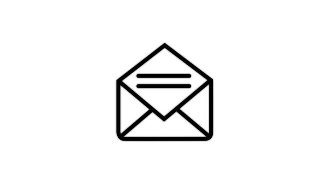 Simple black outline of an open envelope with a letter inside on a white background for email and communication concepts
