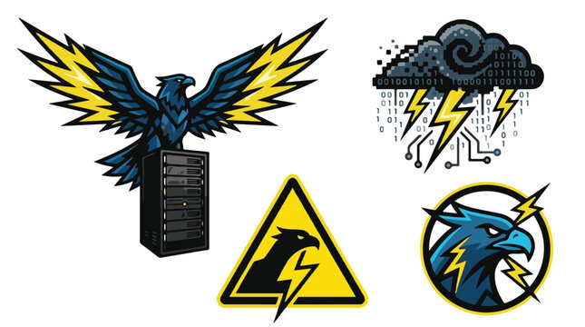 Thunderbird Server Alert Icons in Electric Blue, Cyber Yellow, Midnight Black